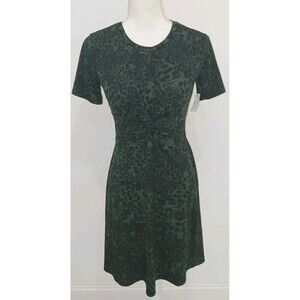 Lark And Roe Twist Front Leopard Print Short Sleeve Green And Black Dress Size 4